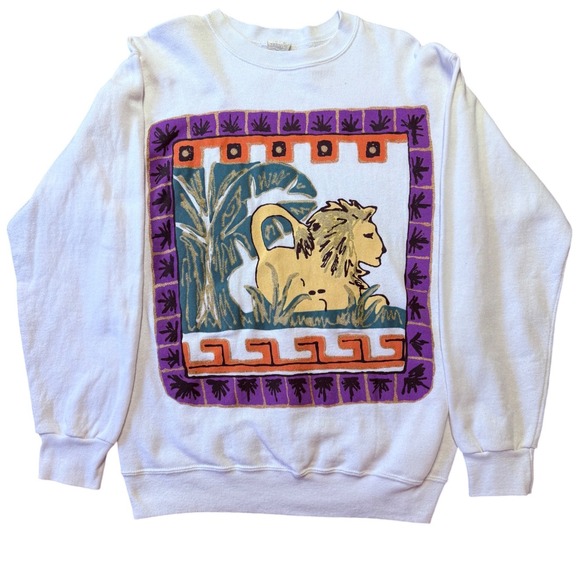Vintage BJ Design Concepts Lion Graphic Crewneck Made in‎ USA 80s 90s Art